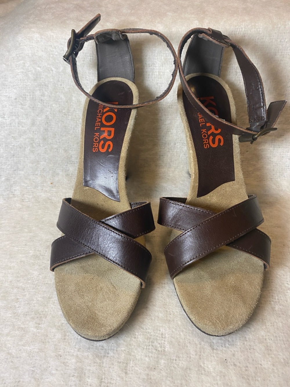 Michael Kors Brown Leather Crisscross Ankle-Strap Sandals - Picture 2 of 12